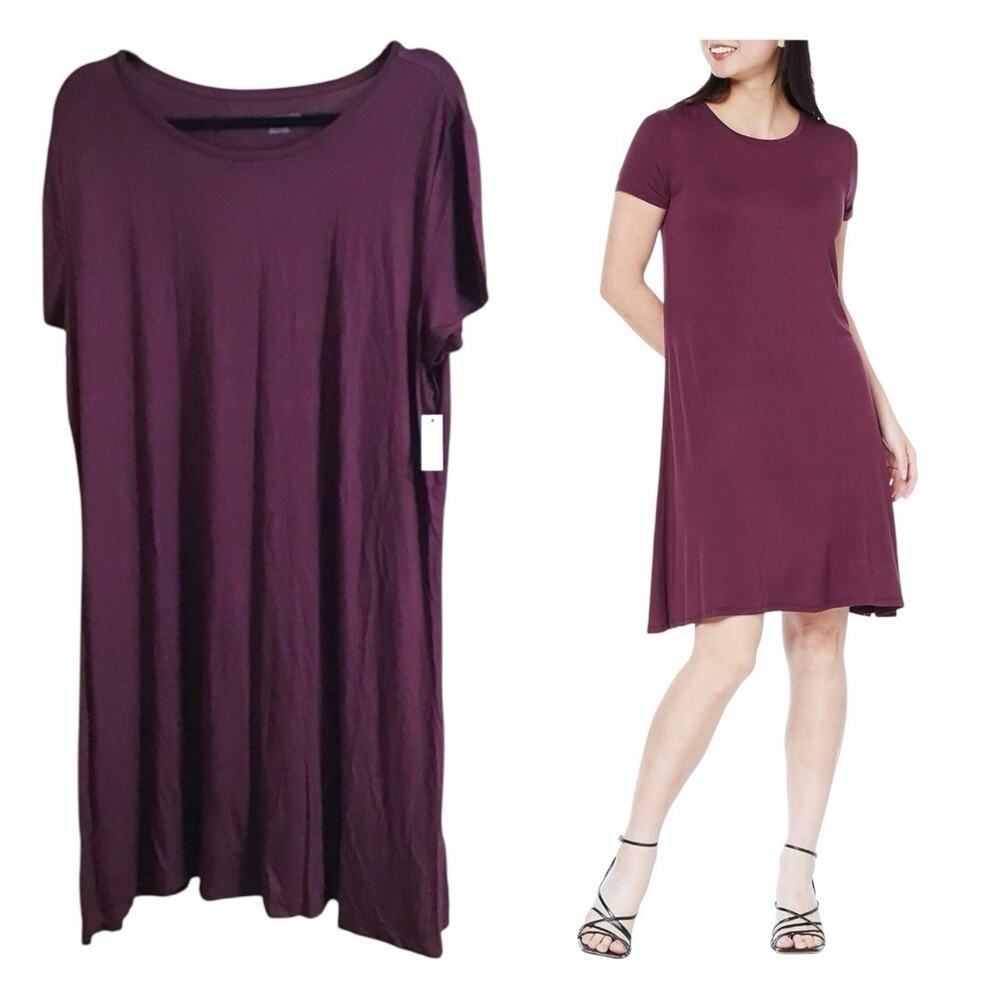 Amazon Essentials T-Shirt Dress Swing‎ Women's Burgundy Jersey Soft Viscose XL